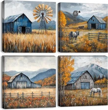 Farmhouse Wall Art Rustic Fall Kitchen Decor Country Windmill Barn Landscape Can