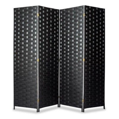 SereneLife 4-Panel Portable Room Divider Wood/Paper Strings