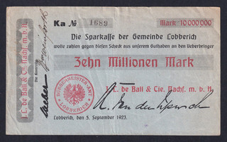 Lobberich J.L. de Ball & Cie. Nachf. m.b.H. 10 Millionen Mark 5.9.1923