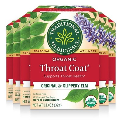 Traditional Medicinals Tea, Organic Throat Coat, 96 Count (Pack of 6)