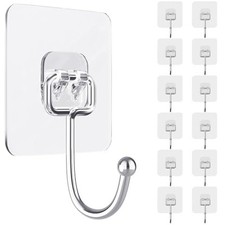 Large Adhesive Hooks Wall Hooks for Hanging, 12 Pack Heavy Duty Self Sticky