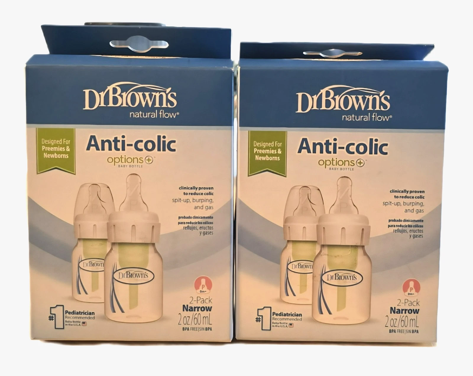 Dr. Brown's Anti-Colic Options+ Baby Bottles, 2-2oz 2 Pack Narrow Neck Preemie