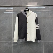 Thom Browne Mens Color Matching Stand-up Collar Striped Long-sleeved Jacket