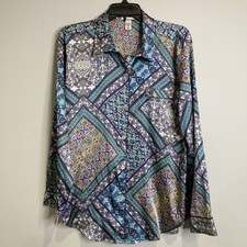 Victoria's Secret Pajama Top Size M Multicolored Button Up Long Sleeve Silky