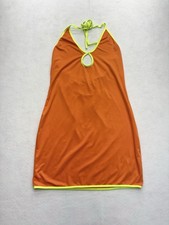 SHEIN Orange Halter Mini Dress Neon Trim Keyhole Backless Women’s L
