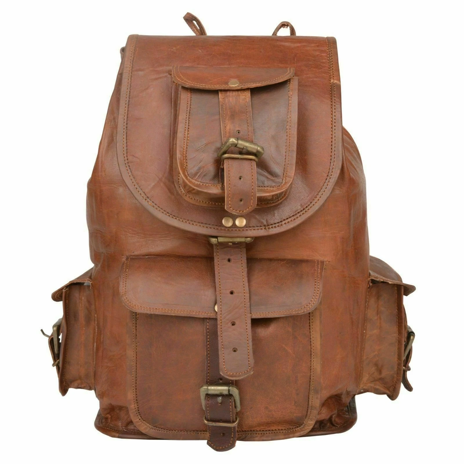 Men's Hiking Travel Camping Carry On Real Leather Backpack Laptop Women's Bag