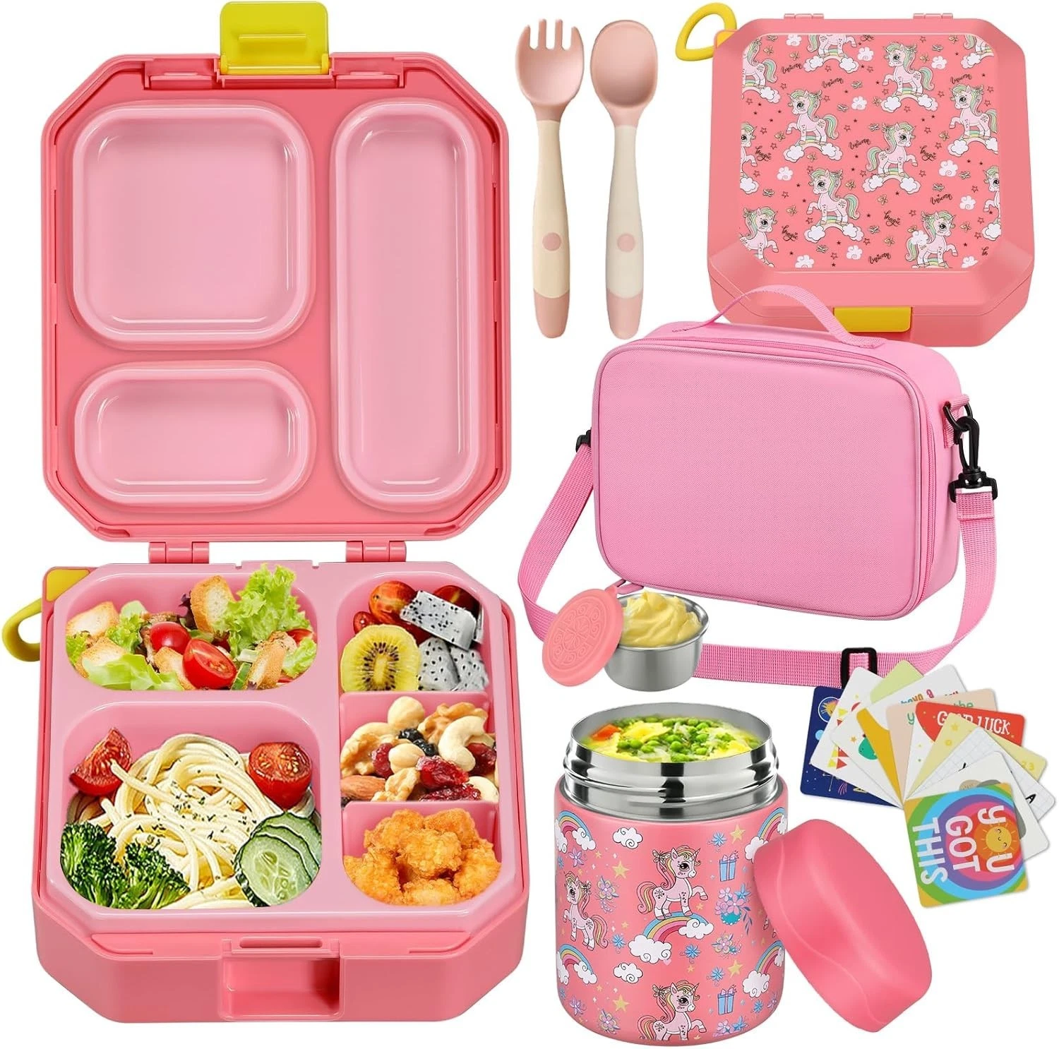 Bento Lunch Box Kids W/ 12oz Soup Thermo Leak-Proof Lunch Food Container