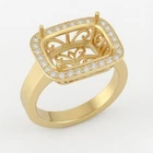 17x12MM Cushion Shape Semi Mount Ring 925 Silver Yellow Plating Solitaire Ring