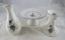 VTG Nikko Blue Peony White Vase Compote Footed Plate Candleholder Floral Japan