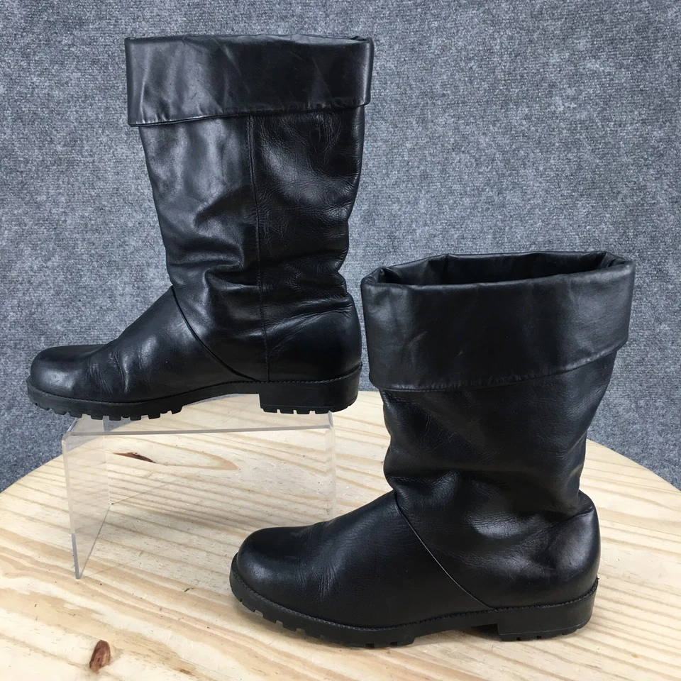 Khombu Botas Mujer 6 M Botín Cuero Negro Tirar a Media Pantorrilla Informal Bloque Foto 2 de 4