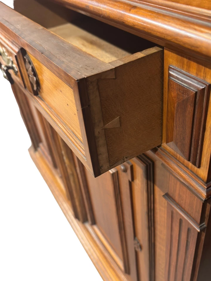 Antiguo armario victoriano de nogal retroceso vitral francés 1870 Foto 3 de 4