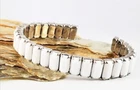 Vintage Signed Weiss White Milk Glass Cuff Bracelet in Silver Tone.