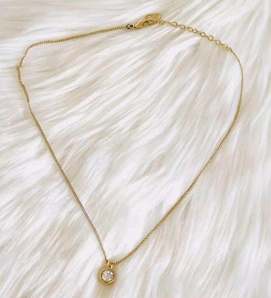 Collier Christian Dior CD pendentif verre facetté cristal ton or 17
