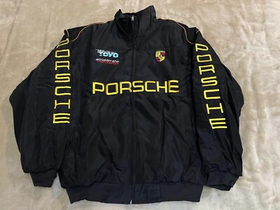 Unisex Adult Racing Black Jacket Embroidered Patches Cotton Padded Porsche M-2XL