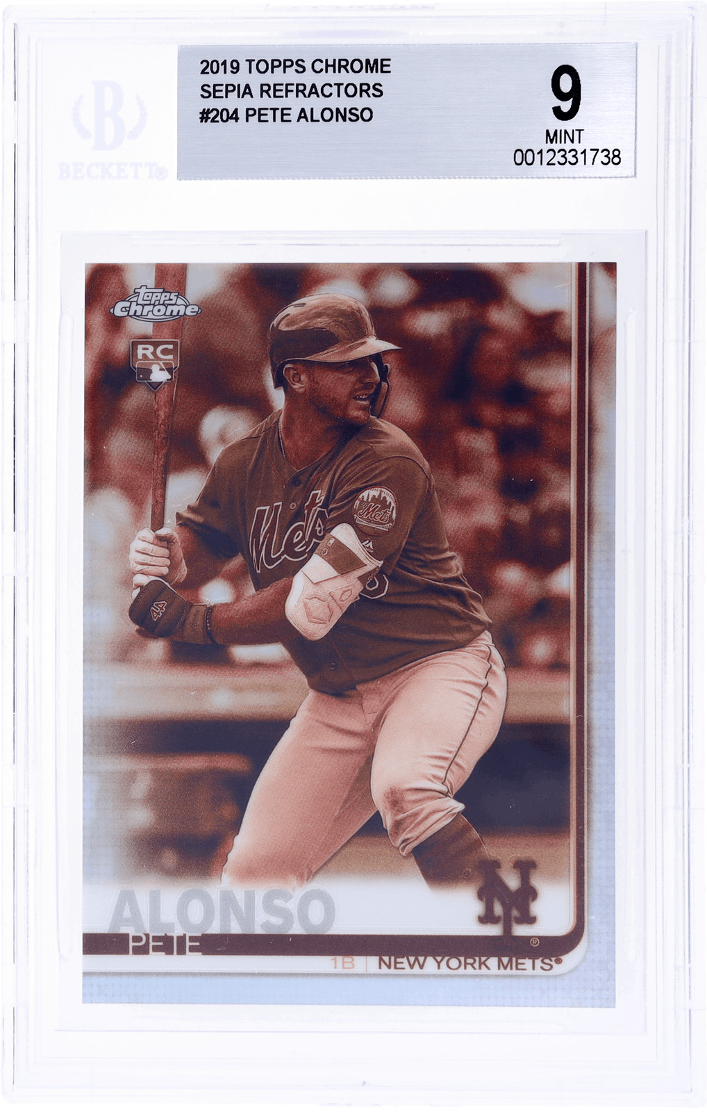 2019 Topps Chrome Pete Alonso Sepia Refractor #204 BGS 9 Rookie RC