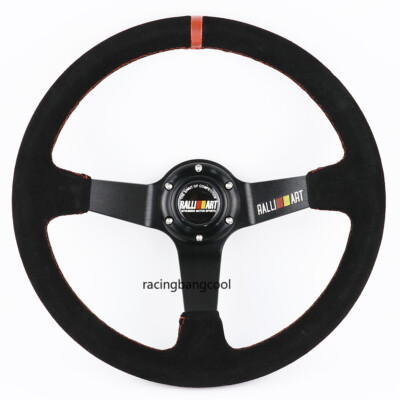 14inch Ralliart Suede Leather Deep Dish Drift Steering Wheels For Mitsubishi