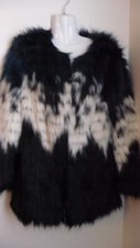 Missguided Blue,black & White Faux Fur Jacket Coat Size 2