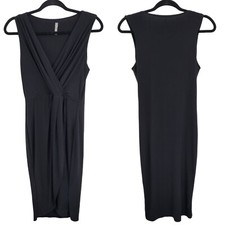 Cefian USA Slinky Little Black Dress L Sleeveless Mock Wrap Cocktail Holiday