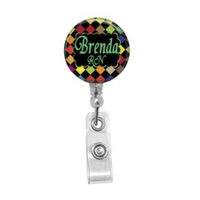 RN Personalized Badge Reel ID Holder With A Multicolored Geometric Design, 228B