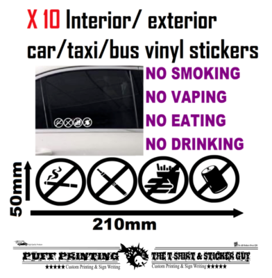 Pack De 10 Pegatinas 'No Fumar, Vapear, Comer Ni Beber' - Para Ventanas, Furgonetas O Taxis