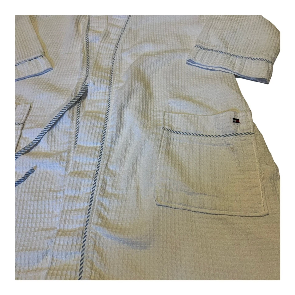 Tommy Hilfiger Bata Algodón Blanco Talla S/M Pequeña Mediana Baño Ducha Cómoda Foto 2 de 4