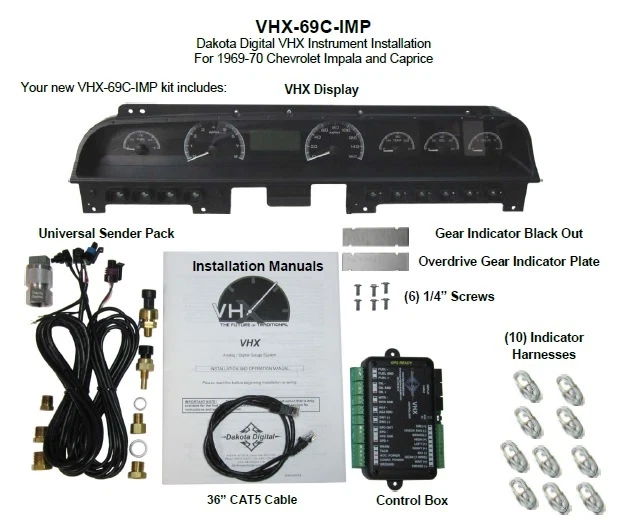 Sistema de calibre analógico Dakota Digital 1969-70 Chevy Impala Caprice VHX-69C-IMP-S-W Foto 4 de 4