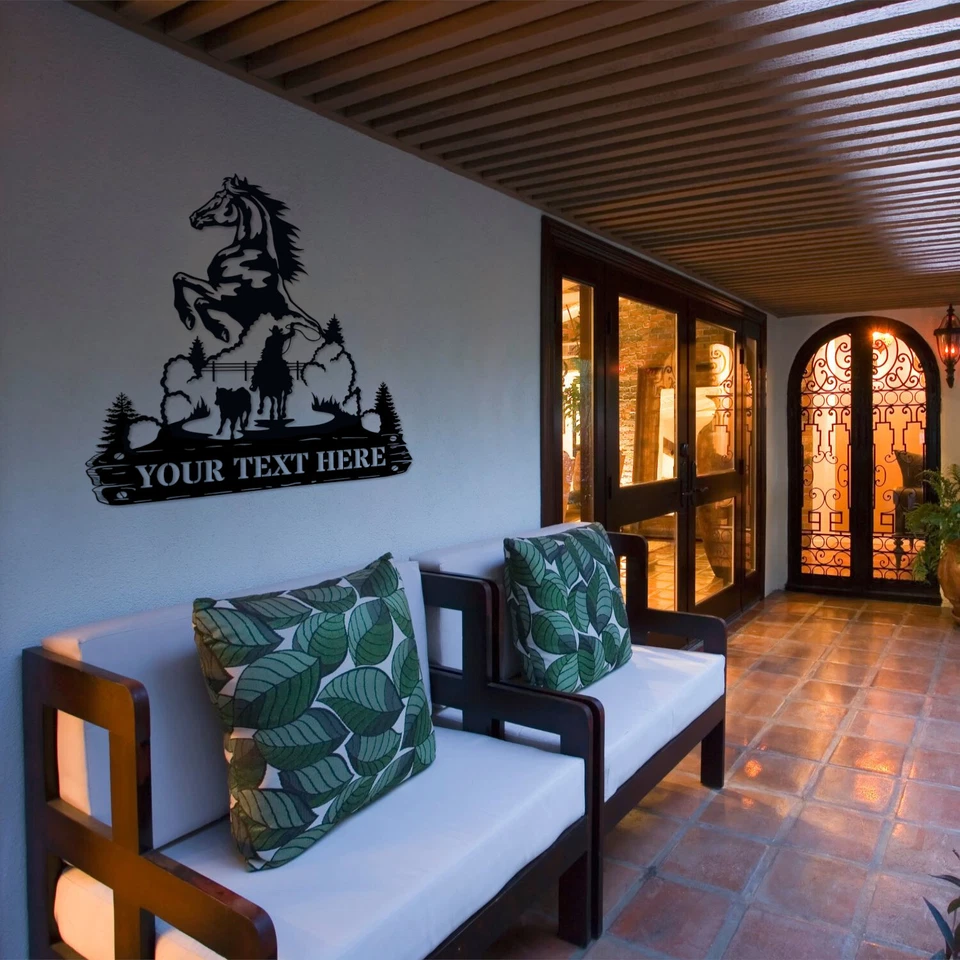 Placa de metal personalizada nome cavalo empinado presente. Decoração de parede personalizada de cowboy - Imagem 2 de 4