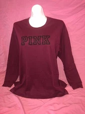 Victoria Secret PINK Oversized Maroon Logo NEW Campus Long  sleeve Tee XL ❤️❤️❤️
