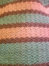 Turquoise Dark/Light Gray Blanket Stitch Hand Crocheted Baby Blanket 33X37"