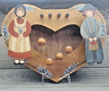 Vintage Amish Wooden 4-String Door Harp Hand Painted *RARE*