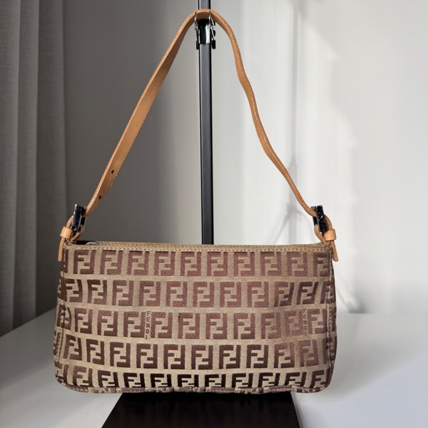 Fendi Vintage Zucchino FF Monogram Small Shoulder Bag Brown 8BR204-002