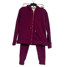 New Burgundy Hoodie and Jogger Set Zip Up Jacket Size 4 Cozy Athleisure
