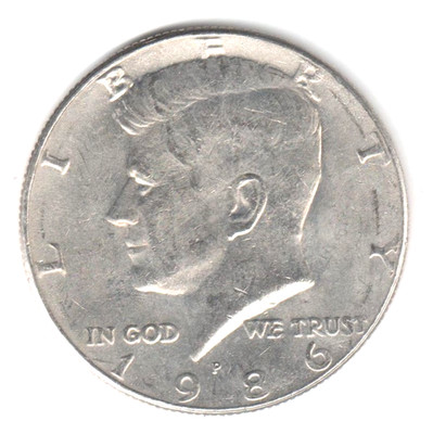 1986 P  KENNEDY JFK HALF DOLLAR AVERAGE CIRCULATED - FREE SHIPPING!