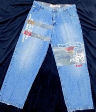 VINTAGE PACO JEANS MENS 40X33 WIDE LEG SKATER CAMO EMBROIDERED FRONT Y2K RARE 