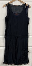 PRADA Sleeveless Slip Layered Dress Size 42 Black Blue Striped Slip