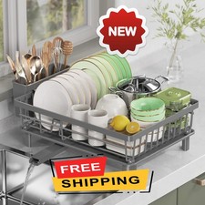 Escurridor de platos de acero inoxidable con bandeja de drenaje y sistema de dre