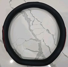 D Shape Customized Leather Steering Wheel Cover Black With Red Line.