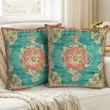 Boho Throw Pillow Covers 20x20 inch Set of 2,Bohemian Vintage Carpet Pattern ...