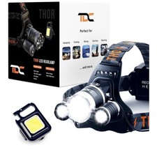 TDC THOR Rechargeable Headlamp 1080 Lumens + THORLITE Keychain Light NEW