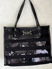 m1203 kate spade New York Tote Bag Canvas Leather Black Excellent Condition