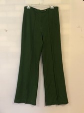 Vintage 60s or 70s Carlo Conde' Green Flared Leg Polyester Pants 33W X 31 Inseam