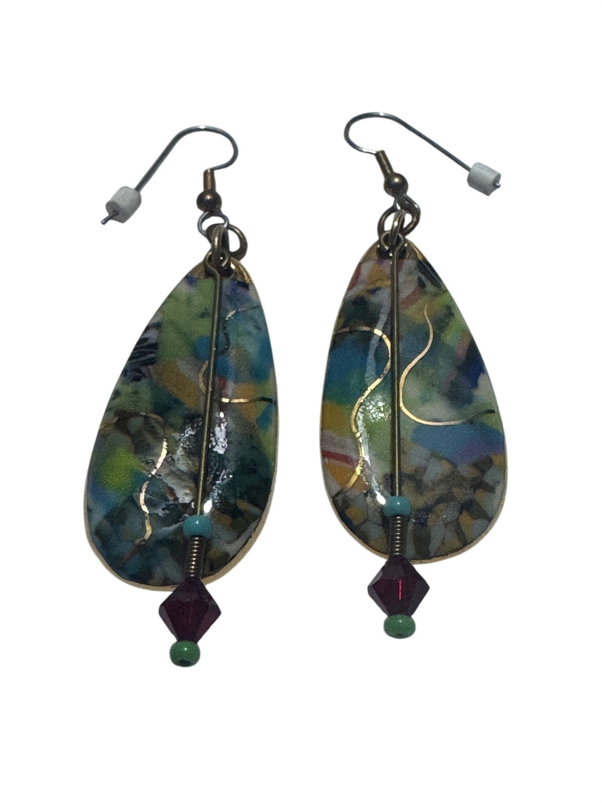 Handcrafted Dangle Earrings Abstract Multicolor W… - image 1