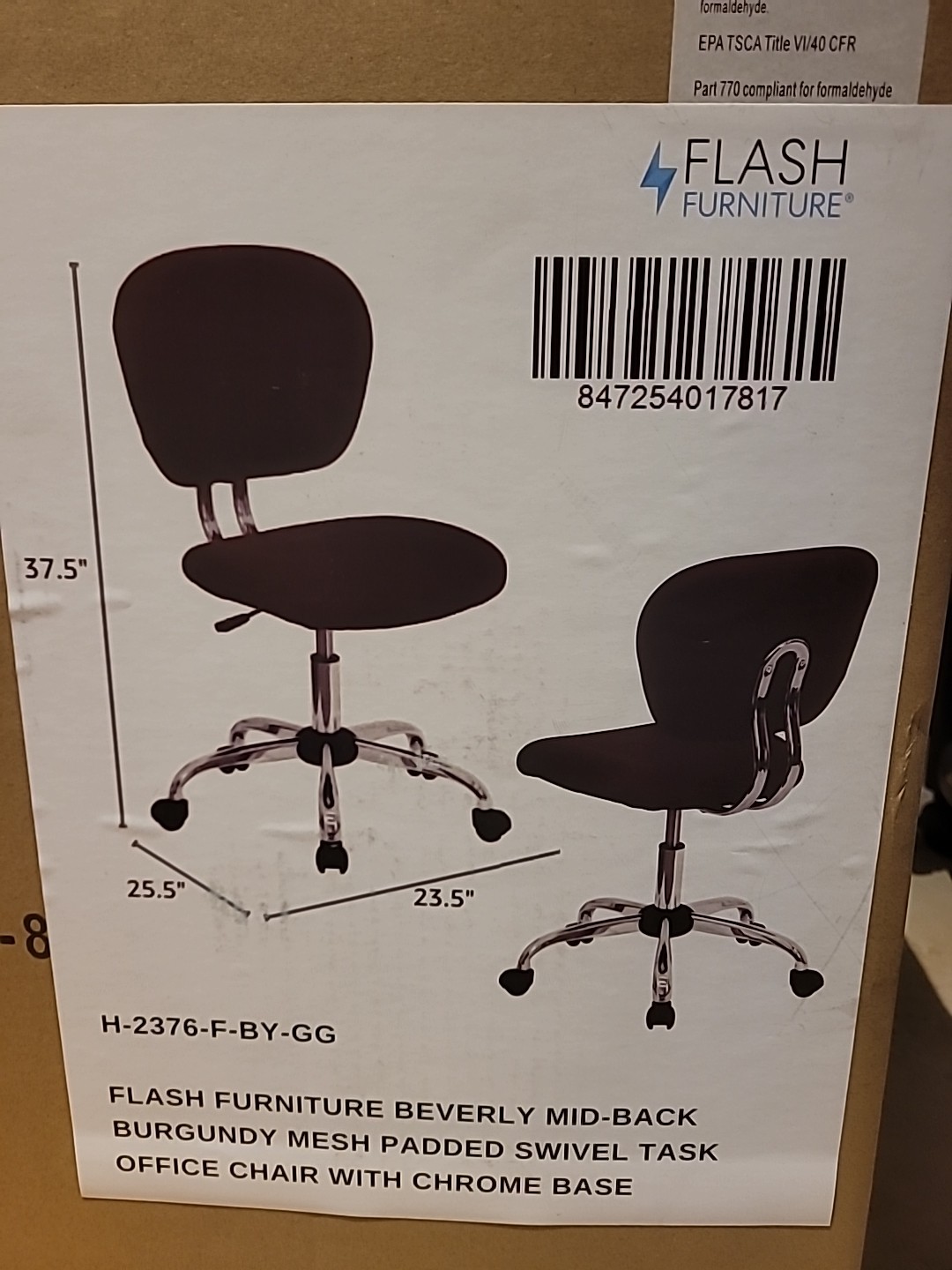 FLASH FURNITURE H-2376-F-BY-GG Task Chair, 17-1/4" to 21", Burgundy