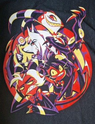 Helluva Boss Loona Blitzø Millie Moxxie Bande Shirt Größe L Gildan Shark Robot