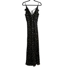 Lulus Galactic Goddess Star Print Black Maxi Dress Gold Silver Sleeveless Size S