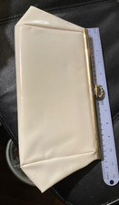 vintage white patent leather purse with blank interior and zipper pocket