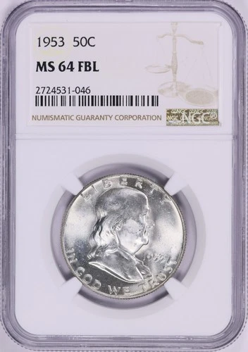 1953 Franklin Half NGC MS64 FBL Bright White