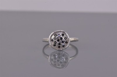 Sterling Silver 11mm Black Diamond Accented Clustered Disc Band Ring 925 Sz: 7