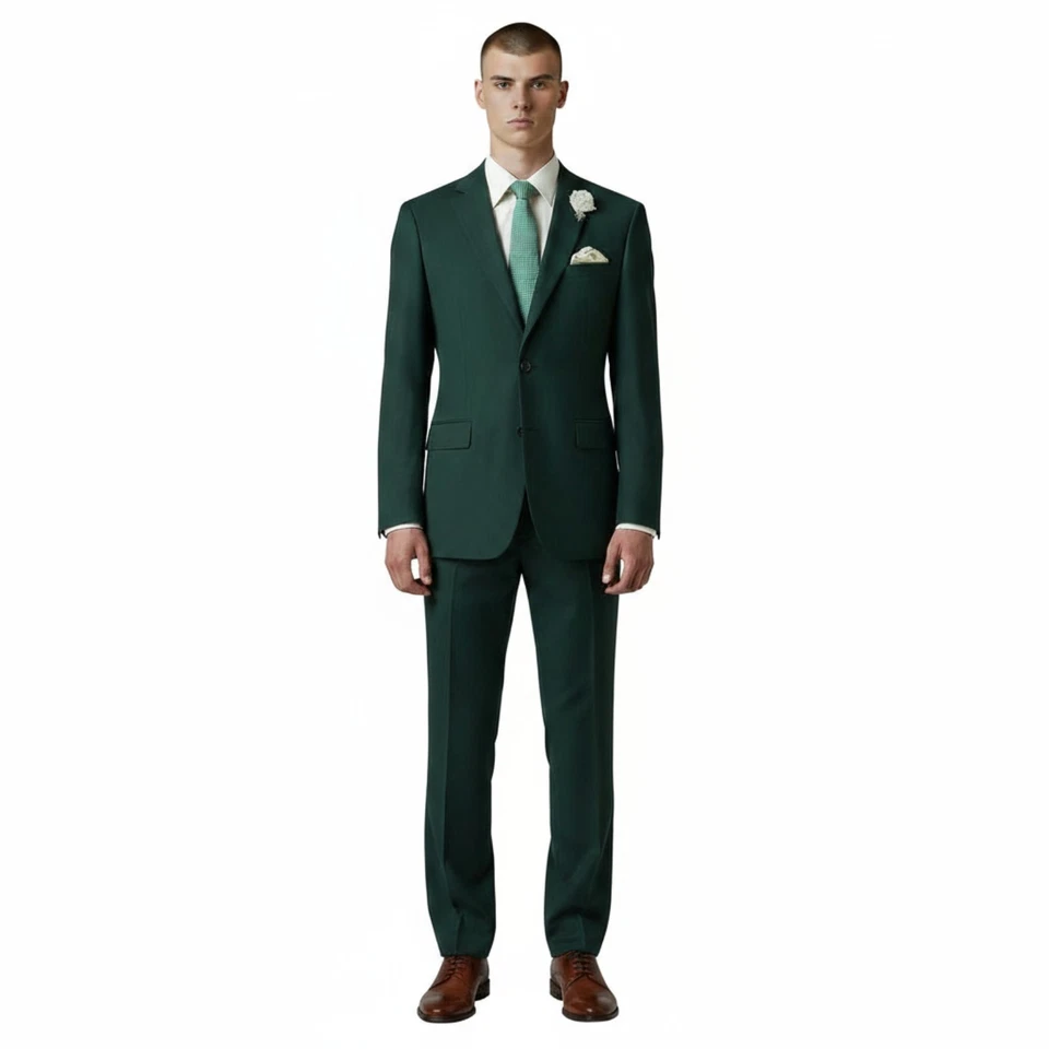 Gianco Ferro Men’s Hunter Green Slim Fit Suit 2 Button 2 Piece Wedding Business - Image 2 of 3
