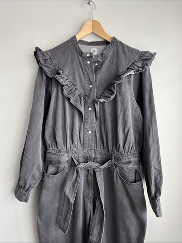 LA REDOUTE COLLECTIONS Grey Denim Cotton Ruffled Jumpsuit Long Sleeves UK 14 NEW - Picture 6 of 17